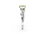 Leaf Motif Engagement Ring Setting for Fancy Yellow Radiant Cut Center with Pave Band and Prong Head in White Gold