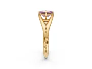 Solitaire Engagement Ring Setting for Fancy Pink Emerald Cut Center with Milgrain Cathedral Band and Prong Head in Yellow Gold