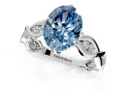 Solitaire Engagement Ring Setting for Fancy Blue Oval Center with Accented Twist Band and Leaf Prong Head in White Gold