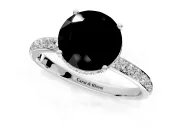Hidden Halo Engagement Ring Setting for Fancy Black Round Cut Center with Pave Band and Prong Head in Platinum