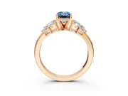 Leaf Cluster Engagement Ring Setting for Fancy Blue Emerald Cut Center with Marquise Accents and Prong Head in Rose Gold