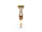 3 Stone Engagement Ring Setting for Fancy Yellow Emerald Cut Center with Pave Split Shank and Prong Head in Rose Gold