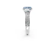 Solitaire Engagement Ring Setting for Fancy Blue Radiant Cut Center with Multi-Row Pave Accents and Basket Head in Platinum