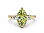 3 Stone Engagement Ring Setting for Fancy Yellow Marquise Center with Wide Plain Band and Prong Head in Yellow Gold