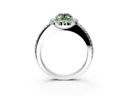 Pave Halo Engagement Ring Setting for Fancy Green Oval Center with Single Row Pave Band and Prong Head in Platinum