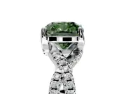 Solitaire Engagement Ring Setting for Fancy Green Cushion Cut Center with Narrow Twist Pave Band and Prong Head in Sterling Silver