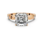 Solitaire Engagement Ring Setting for Asscher Cut Center with Carved Leaf Shoulders and Prong Head in Rose Gold