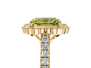Milgrain Floral Halo Engagement Ring Setting for Fancy Yellow Emerald Cut Center with Pave Band and Prong Head in Yellow Gold