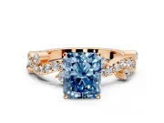 Solitaire Engagement Ring Setting for Fancy Blue Radiant Cut Center with Bar-Station Pave Twist and Prong Head in Rose Gold