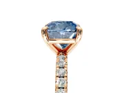 Solitaire Engagement Ring Setting for Fancy Blue Cushion Cut Center with Fine Pave Narrow Band and Prong Head in Rose Gold