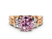 Solitaire Engagement Ring Setting for Fancy Pink Round Cut Center with Grooved Bar Accent Band and Prong Head in Rose Gold