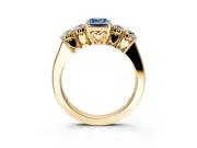5 Stone Engagement Ring Setting for Fancy Blue Emerald Cut Center with Equal Close-Set Accents and Prong Head in Yellow Gold