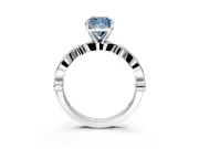 Solitaire Engagement Ring Setting for Fancy Blue Cushion Cut Center with Milgrain Bezel Accents and Prong Head in Sterling Silver