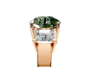 3 Stone Engagement Ring Setting for Fancy Green Round Cut Center with Matching Side Accents and Prong Head in Rose Gold