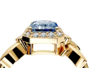 Halo Engagement Ring Setting for Fancy Blue Radiant Cut Center with Floral Band and Prong Head in Yellow Gold