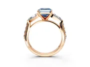 Channel-Set Engagement Ring Setting for Fancy Blue Asscher Cut Center with Baguette Band and Prong Head in Rose Gold
