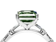 Baguette Engagement Ring Setting for Fancy Green Asscher Cut Center with Alternating Bar-Set Band and Prong Head in White Gold