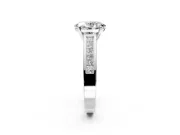 Solitaire Engagement Ring Setting for Oval Center with Princess Cut Channel Band and Prong Head in White Gold