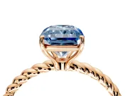 Solitaire Engagement Ring Setting for Fancy Blue Radiant Cut Center with Plain Twisted Rope Band and Prong Head in Rose Gold