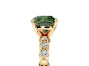Solitaire Engagement Ring Setting for Fancy Green Cushion Cut Center with Bezel-Dot Beaded Band and Prong Head in Yellow Gold