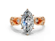 Leaf Engagement Ring Setting for Marquise Center with Milgrain Accent Band and Prong Head in Rose Gold