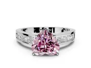 Solitaire Engagement Ring Setting for Fancy Pink Heart-Shaped Center with Princess Cut Channel Band and Prong Head in Sterling Silver