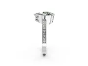 Halo Engagement Ring Setting for Fancy Green Heart-Shaped Center with Milgrain Halo, Pave Band and Prong Head in Sterling Silver
