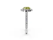 Pave Halo Engagement Ring Setting for Fancy Yellow Round Cut Center with Single Row Pave Band and Prong Head in Platinum
