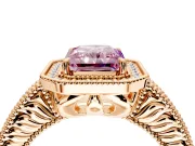 Milgrain Halo Engagement Ring Setting for Fancy Pink Radiant Cut Center with Pave Band and Prong Head in Rose Gold