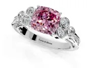 Cluster Engagement Ring Setting for Fancy Pink Cushion Cut Center with Bezel Accent Clusters and Prong Head in Platinum