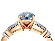 Bar-Set Engagement Ring Setting for Fancy Blue Pear-Shaped Center with Tapered Baguette Accents and Prong Head in Rose Gold