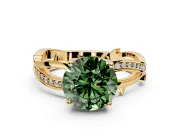 Solitaire Engagement Ring Setting for Fancy Green Round Cut Center with Pave and Plain Crossover Band and Prong Head in Yellow Gold