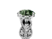 Leaf Engagement Ring Setting for Fancy Green Round Cut Center with Milgrain Accent Band and Prong Head in Sterling Silver