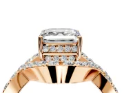 Halo Engagement Ring Setting for Asscher Cut Center with Pave Infinity Twist Band and Prong Head in Rose Gold
