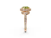Halo Engagement Ring Setting for Fancy Yellow Round Cut Center with Metal-Rimmed Halo, Pave Band and Prong Head in Rose Gold