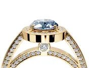 Halo Engagement Ring Setting for Fancy Blue Oval Center with Framed Halo, Pave Band and Prong Head in Yellow Gold