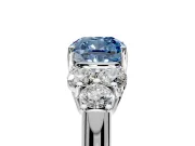 Cluster Engagement Ring Setting for Fancy Blue Cushion Cut Center with Round Cut Accent Frame and Prong Head in Platinum