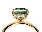 Hidden Halo Engagement Ring Setting for Fancy Green Princess Cut Center with Thin Round-Wire Band and Prong Head in Yellow Gold