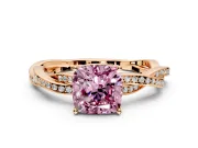 Solitaire Engagement Ring Setting for Fancy Pink Cushion Cut Center with Twisted Pave Band and Prong Head in Rose Gold