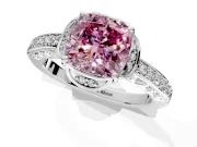 Floral Engagement Ring Setting for Fancy Pink Cushion Cut Center with Four Accent Clusters and Prong Head in Platinum