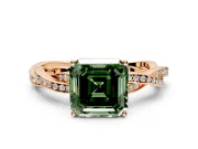 Solitaire Engagement Ring Setting for Fancy Green Asscher Cut Center with Twisted Pave Band and Prong Head in Rose Gold