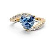 Solitaire Engagement Ring Setting for Fancy Blue Heart-Shaped Center with Pave Bypass Swirl Band and Prong Head in Yellow Gold