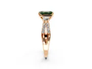 3 Stone Engagement Ring Setting for Fancy Green Emerald Cut Center with Pave Split Shank and Prong Head in Rose Gold