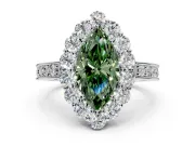 Halo Engagement Ring Setting for Fancy Green Marquise Center with Milgrain Channel Band and Prong Head in Sterling Silver