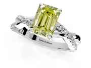 Solitaire Engagement Ring Setting for Fancy Yellow Emerald Cut Center with Half-Pave Crossover Band and Prong Head in Platinum