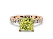 Solitaire Engagement Ring Setting for Fancy Yellow Princess Cut Center with Fine Pave Band and Claw Prong Head in Rose Gold