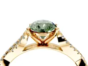Solitaire Engagement Ring Setting for Fancy Green Pear-Shaped Center with Twisted Pave Split Shank and Prong Head in Yellow Gold