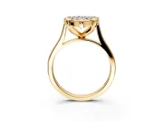 Single Halo Engagement Ring Setting for Pear-Shaped Center with Corner Claws, Plain Band and Prong Head in Yellow Gold