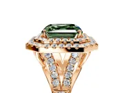 Double Halo Engagement Ring Setting for Fancy Green Asscher Cut Center with Narrow Pave Split Shank and Prong Head in Rose Gold