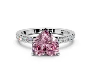 Solitaire Engagement Ring Setting for Fancy Pink Heart-Shaped Center with Round Cut Pave Band and Prong Head in Sterling Silver